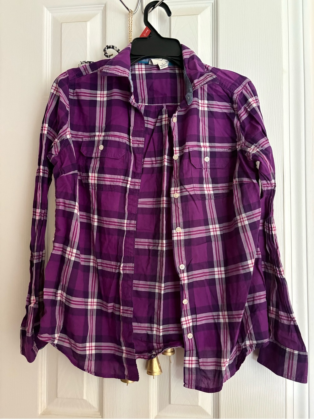 St. John's Bay Purple Plaid Button-Up Shirt